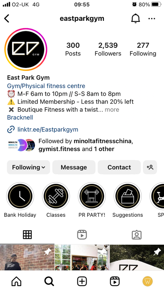 Gym Instagram Highlights Events Example