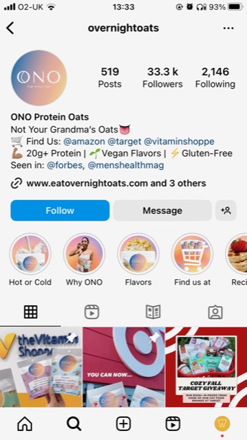ONO Instagram Nutrition Brand Example