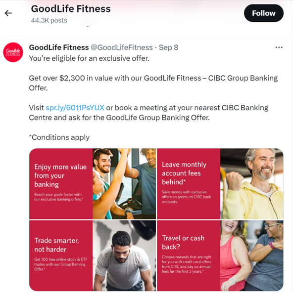 Goodlife Fitness Twitter Special Offer Example