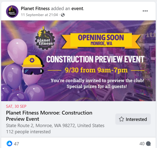 Planet Fitness Facebook Event Example