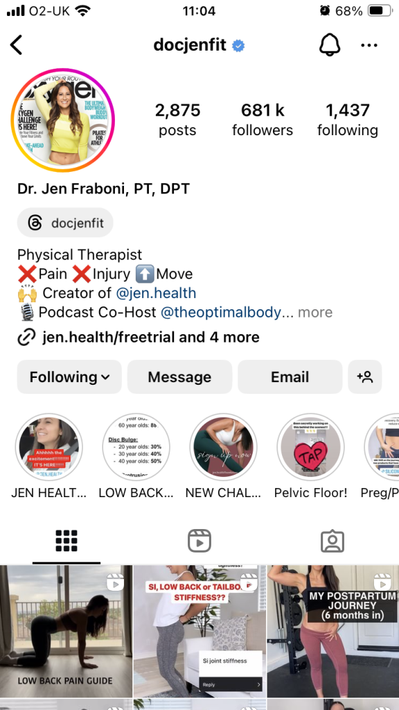 Dr Jen Fraboni Fitness Instagram Profile