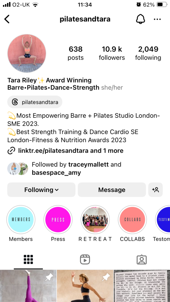 Pilates Tara Instagram Profile